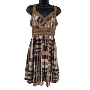 Anthropologie Plenty by Tracy Reese Silk Patchwork Pattern Dress Women's 6 Brown